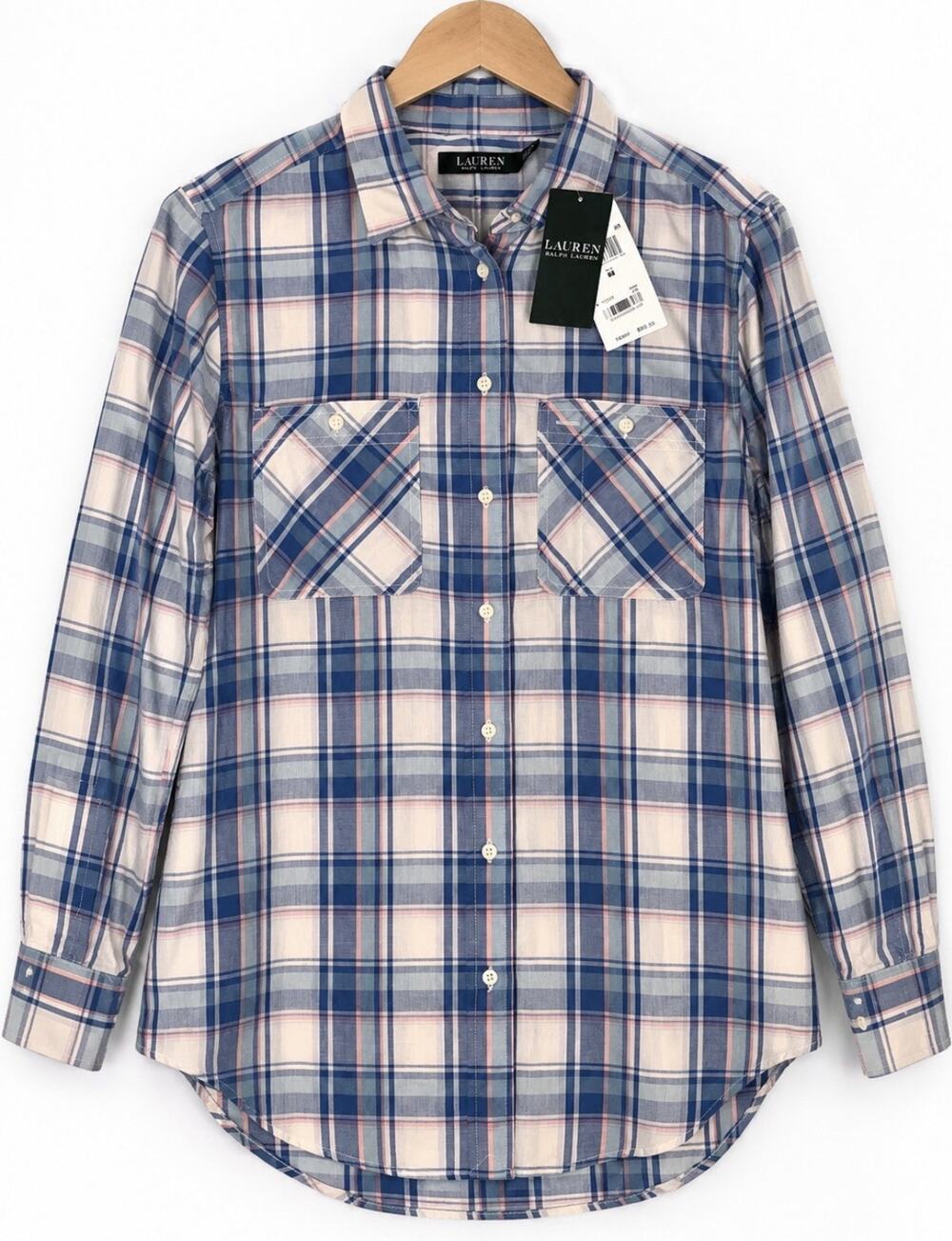 Lauren Ralph Lauren Womens Plaid Button Down Shirt M Blue Pink Long Sleeve NWT